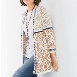 Chico's Beige and White Cardigan Sweater